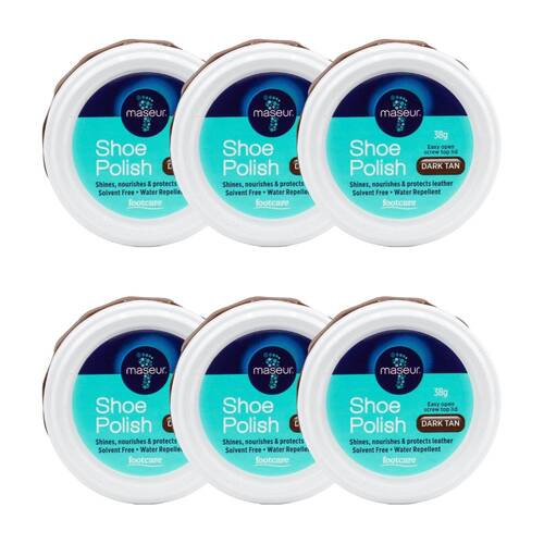 6PK Footcare Maseur Shoe Polish Shine 38g Dark Tan Leather Care Protector