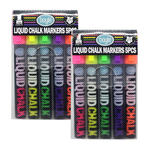 2x 5pc Boyle Liquid Chalk Writing Markers - Fluorescent