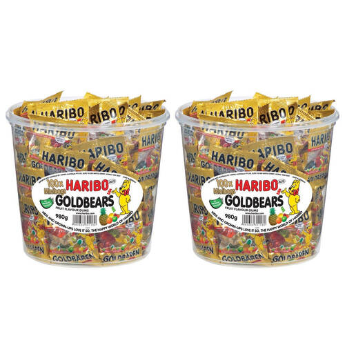 2x 100PK Haribo Goldbears Mini Bags Bucket 980g Candy