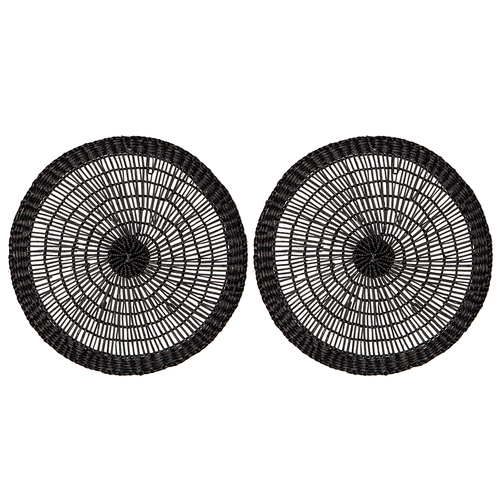2PK Ladelle Apollo 38cm Round Seagrass Placemat - Black