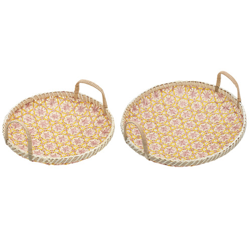 2pc Ladelle Bamboo Woven Serving Tray 36x12cm/30x10cm Set Pink/Yellow