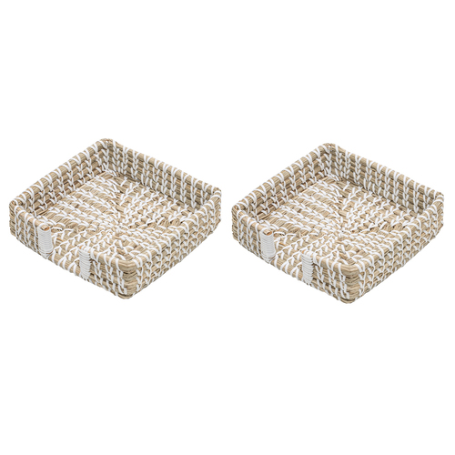 2x Ladelle Seagrass Woven Handcrafted Napkin Holder/Rack 20x20x5cm White