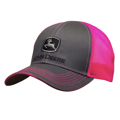 John Deere Kids One Size Neon Mesh Back Cap Charcoal/Pink 