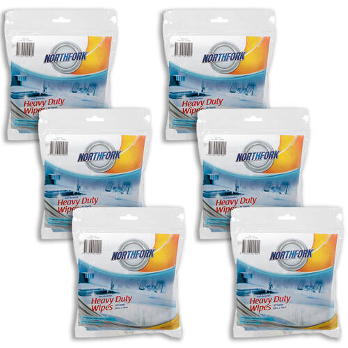 6x 10pc Northfork Heavy Duty Antibacterial Perforated 50x30cm Wipes