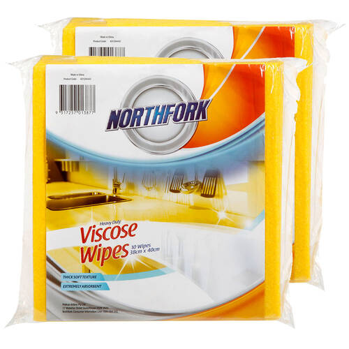 2x 10PK Northfork Heavy Duty Viscose Cleaning Wipes - Yellow