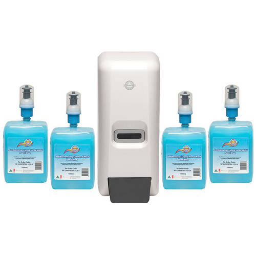 Northfork Liquid Soap Dispenser & 4x 1L Hand-wash/Sanitiser Cartridges Pack/Kit