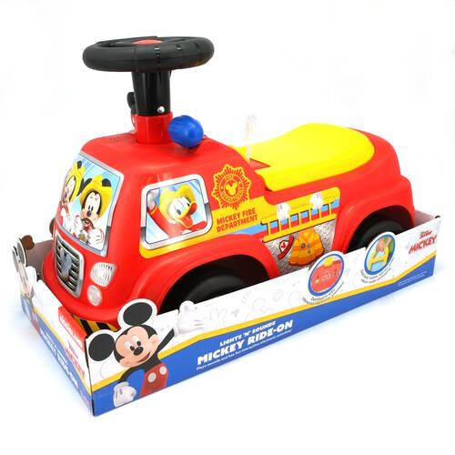 Disney Lights N Sounds Mickey Fire Truck Ride-On Toy Toddler - Red 12m+