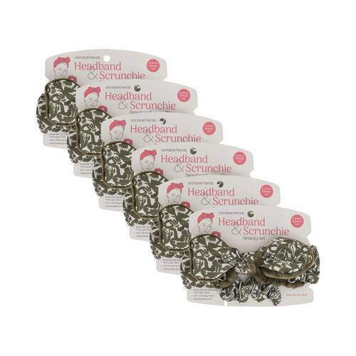 6x 2pc Annabel Trends Printed Headband & Scrunchie Set - Abstract Gum