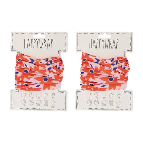 2PK Annabel Trends Happywrap Womens Multipurpose Bandana 50x25cm - Orange Floral