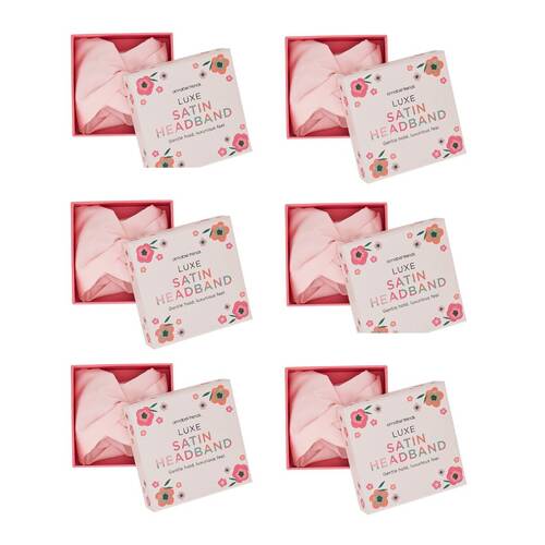 6PK Annabel Trends Luxe Satin Headband Womens Hair Accessory 12cm - Pink Quartz