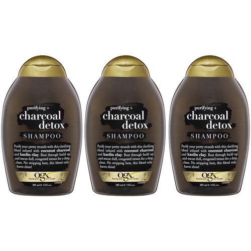 3PK OGX 385ml Purifying & Charcoal Detox Shampoo