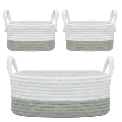 3pc Living Textiles Cotton Rope 35/20cm Nursery Storage Set - White/Sage