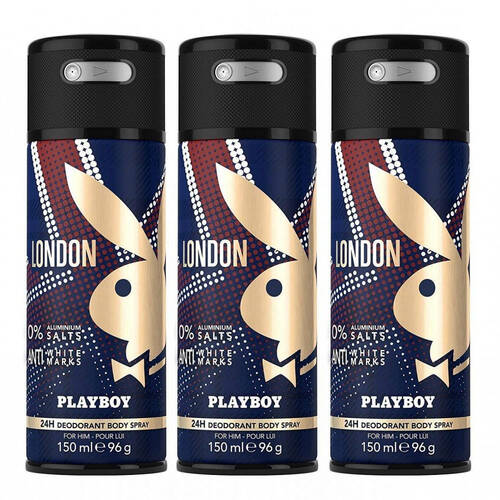 3PK Playboy London M 150ml Deodorant Body Spray - Men