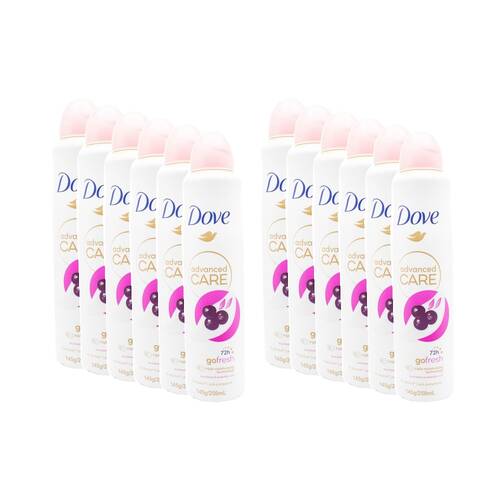12PK Dove Antiperspirant Spray 72 Hour Protection 250mL Acai Berry Waterlily