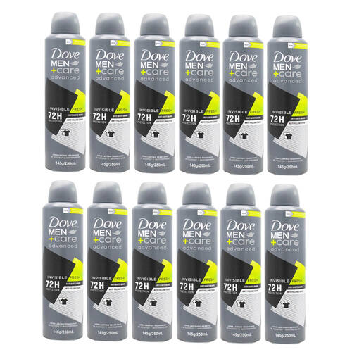 12PK Dove Men+Care Advanced Invisible Deodorant Spray 72H Fresh 250ml