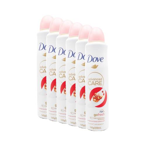 6PK Dove Antiperspirant Spray 72 Hour Protection 250mL Pomegranate & Lemon Verbena