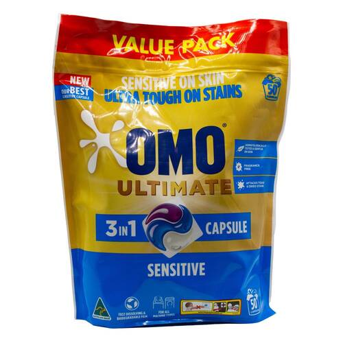 50pc Omo Ultimate 3in1 Laundry Detergent Capsules - Sensitive 