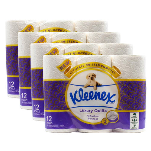 4x 12pc Kleenex Luxury 150 Sheets Quilts Toilet Tissue Rolls Thick 3-Layers