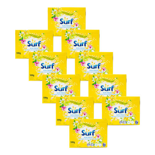 10PK Surf Stain Removal Laundry Detergent Powder Box 500G - Sun Fresh