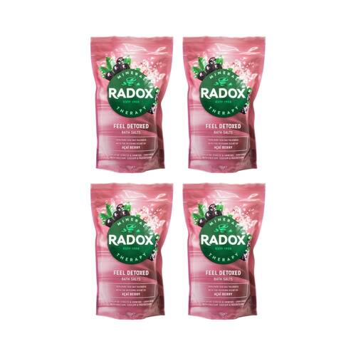 4PK Radox Bath Salts Feel Detoxed w/Calcium Sodium Magnesium 900g Acai Berry