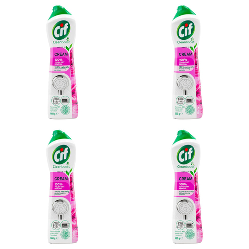 4PK Cif Clean Boost Cream Tough Dirt/Stain Removal 660G Pink