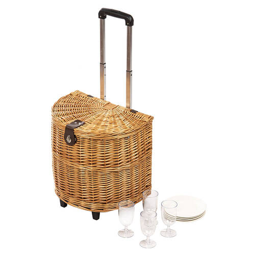 Leura 4 Person Outdoor Trolley w/ Wheels Picnic Basket 40x42cm