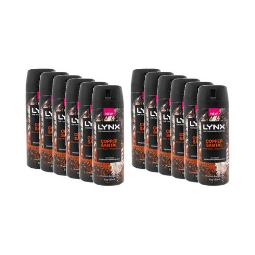 12PK Lynx Body Spray Premium Fragrance Collection 72hr Fresh 150mL Copper Santal
