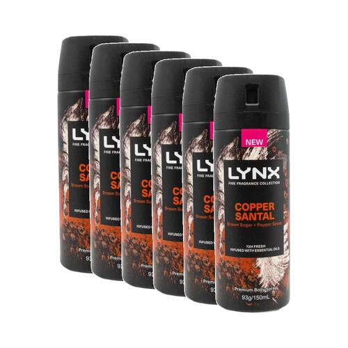 6PK Lynx Body Spray Premium Fragrance Collection 72hr Fresh 150mL Copper Santal