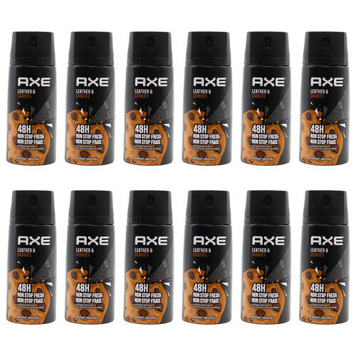 12PK Axe 150ml Deodorant Bodyspray 48hr For Men - Leather & Cookies