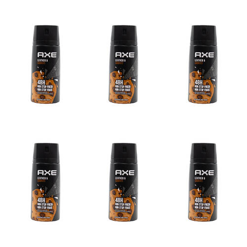 6PK Axe 150ml Deodorant Bodyspray 48hr For Men - Leather & Cookies