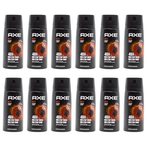 12PK Axe 150ml Deodorant Bodyspray 48hr Odour Protect For Men - Musk