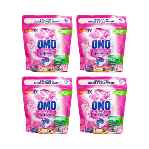 4x 17PK OMO 3-in-1 Laundry Capsule/Pod Detergent w/Comfort Fabric Conditioner 