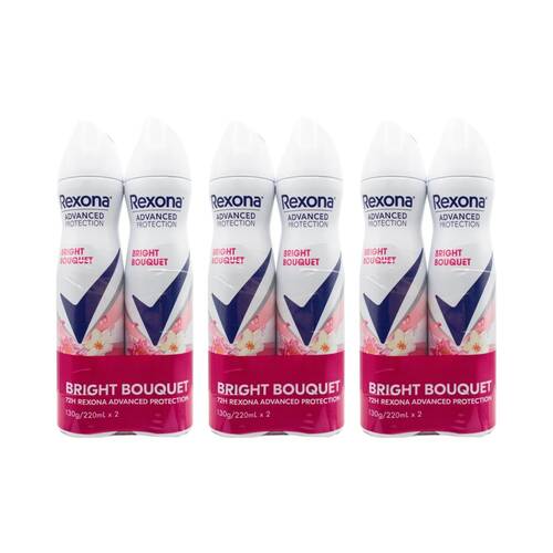 3x 2PK Rexona Antiperspirant Deodorant 72Hr Advanced Protect 220ml Bright Bouquet
