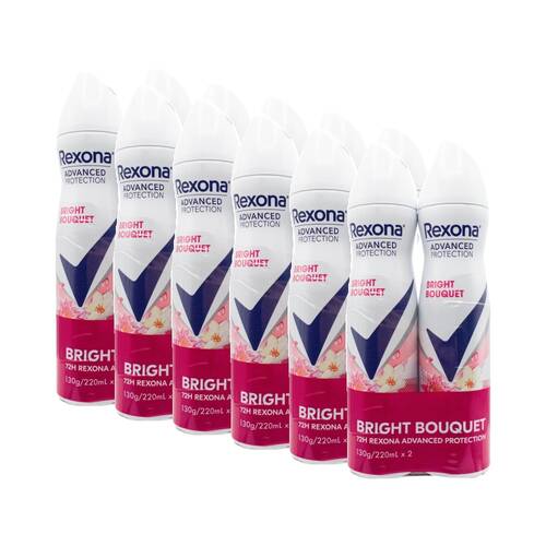 6x 2PK Rexona Antiperspirant Deodorant 72Hr Advanced Protect 220ml Bright Bouquet