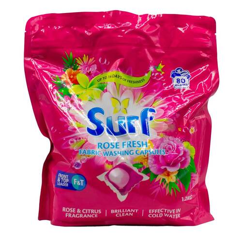 80pc Surf Fabric Washing Capsules Front & Top Loader - Rose Fresh