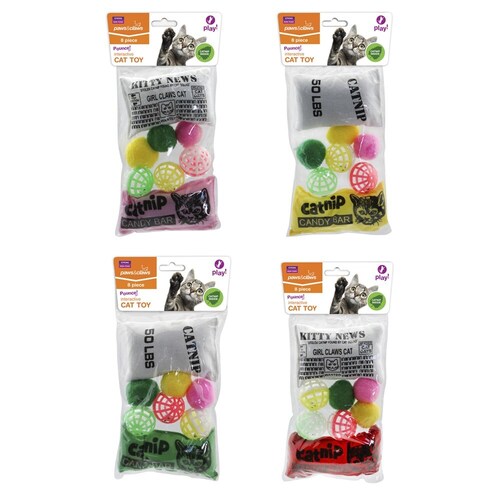 32PK Paws & Claws Cat Activity Toy With Catnip Assorted