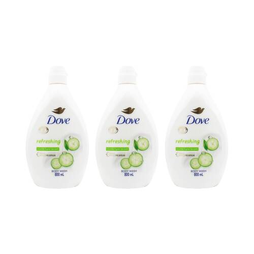 3PK Dove Body Wash Triple Moisture Serum Refresh 800ml Cucumber Green Tea Scent 