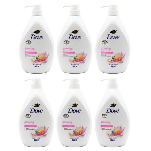 6PK Dove Glowing 800ml Body Wash Triple Moisture Serum Rice Water & Lotus Flower