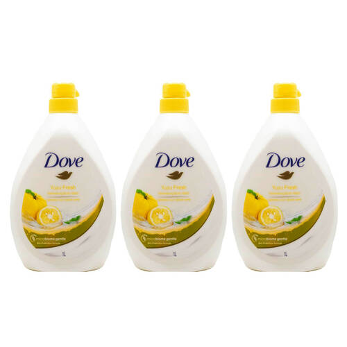 3PK Dove Yuzu Fresh Refreshing 1L Body Wash Pump Bottle Hydrating Care