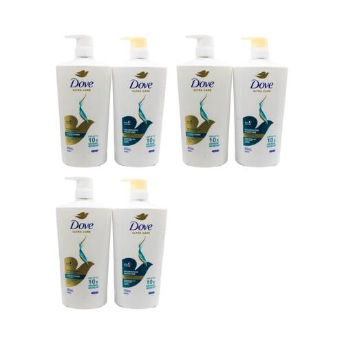 3x 2PK Dove Ultra Care Nourishing Moisture Hair Shampoo & Conditioner Set 850ml
