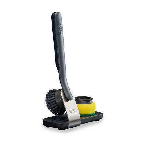 Joseph Joseph SinkTech Kitchen Dish Brush W/ 2 Heads & Large Stand Graphite