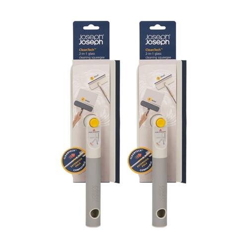2PK Joseph Joseph 2-in-1 Glass Cleaning Squeegee & Microfibre Cloth Stone