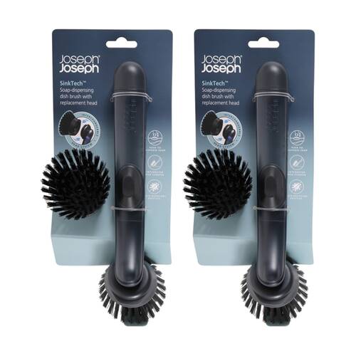 2PK Joseph Joseph SinkTech Soap Dispensing Dish Brush W/ Replacement Black