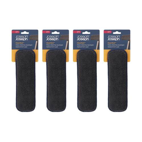4PK Joseph Joseph CleanTech Microfibre Glass Cleaner Squeegee Replacement Blue