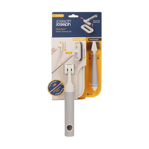 2pc Joseph Joseph CleanTech Detail Cleaning Set Tile Scrubber & Brush Stone