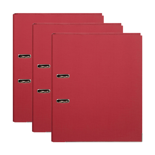 3PK Marbig Foolscap PE 75mm Lever Arch File Folder - Deep Red