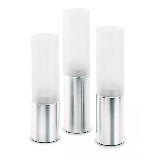 3pc Blomus Faro Frosted Glass Tealight Candle Holder Tall Home Decor Silver