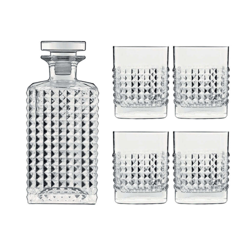 5pc Luigi Bormioli Mixology Elixir Whisky/Spirits Decanter & Glasses Set