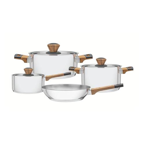 4pc Tramontina Brava Cookware Set Stainless Steel Base Wood-Effect Handles
