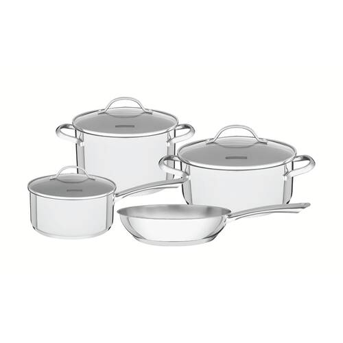 4pc Tramontina Una Cookware Set Stainless Steel Tri-Ply Base w/Glass Lids